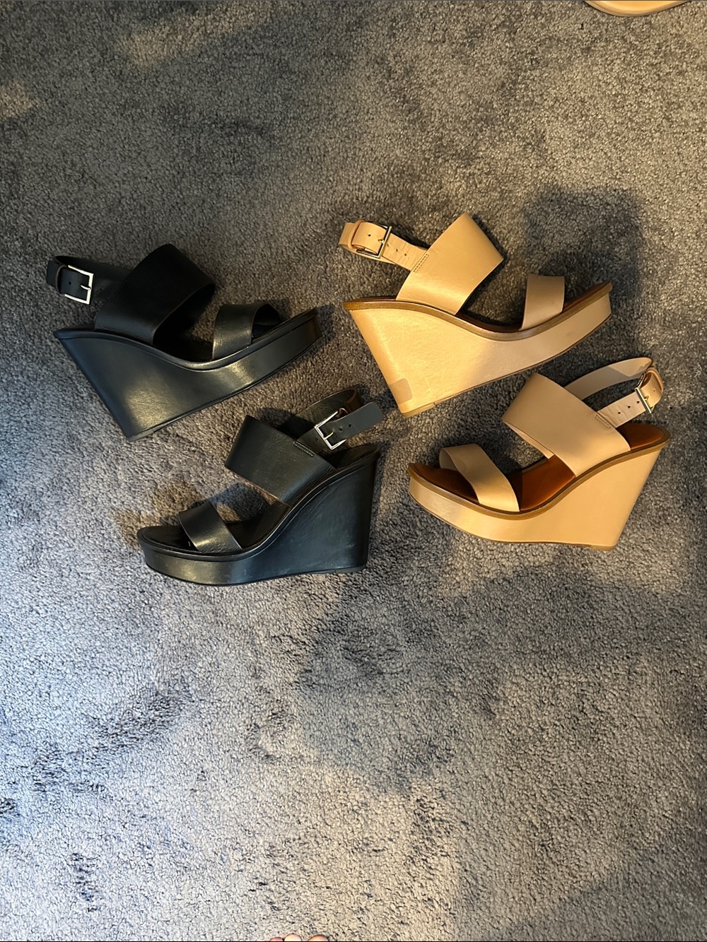 Tory Burch Double-Strap Wedge Sandals in Black and Tan- Set